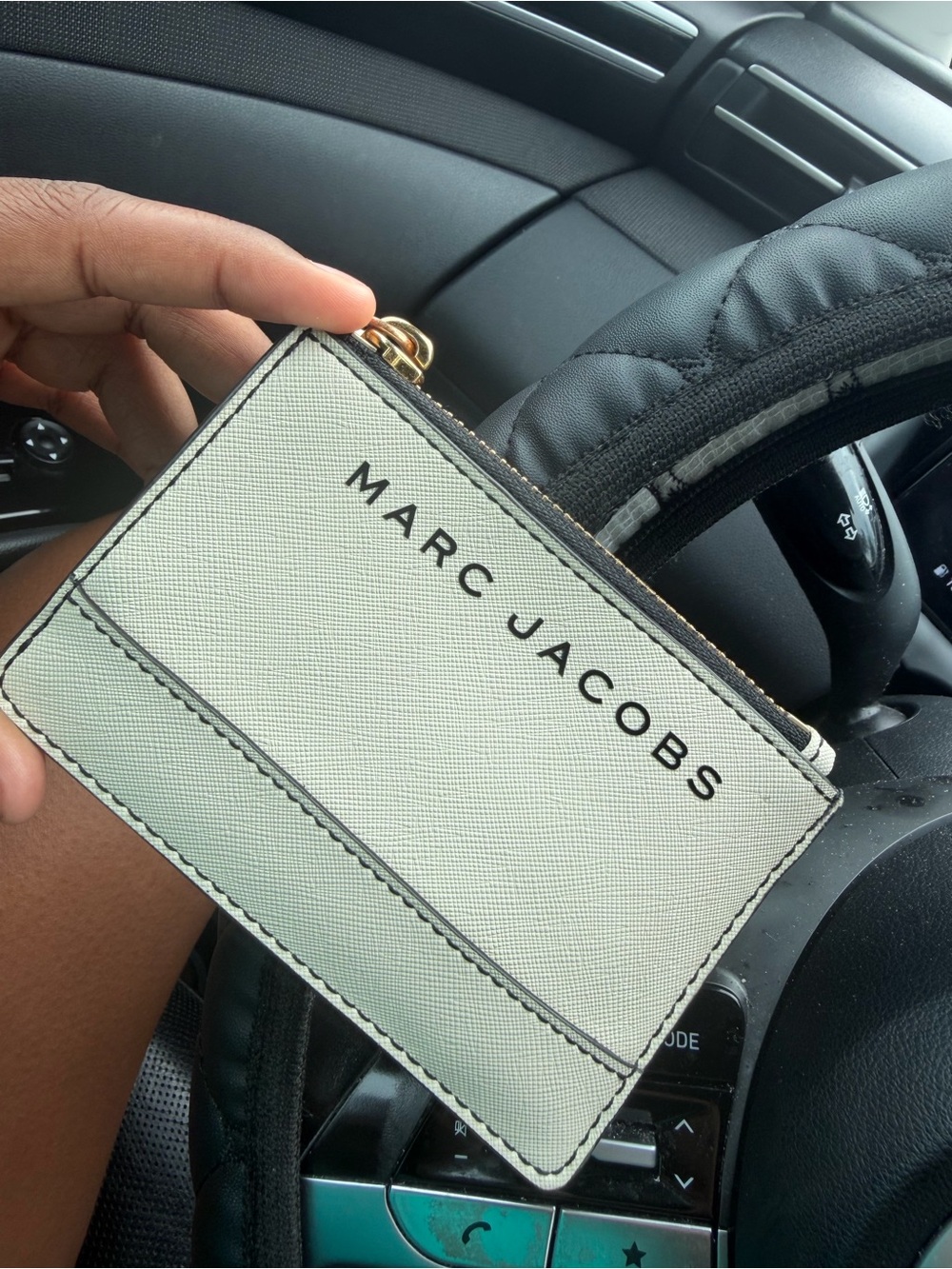 Marc Jacobs Cream Card & Key Zip Holder with Gold Hardware